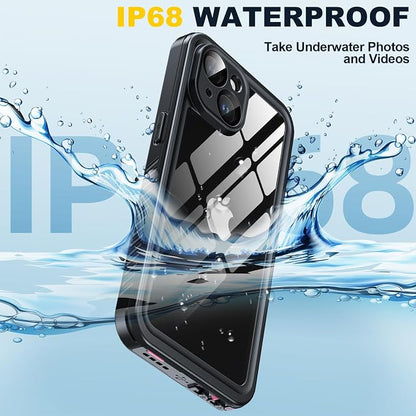 for iPhone 15 Case Waterproof - Built-in Privacy Screen Protector & HD Screen Protector [IP68 Underwater] Shockproof Dustproof Full Body Protection iPhone 15 Phone Case Pink