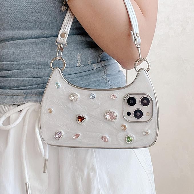 Ethereal Gemstone Aura Handbag for iPhone Case, Handbag Phone Case, for 15/16/17 ProMax (White,for 16)