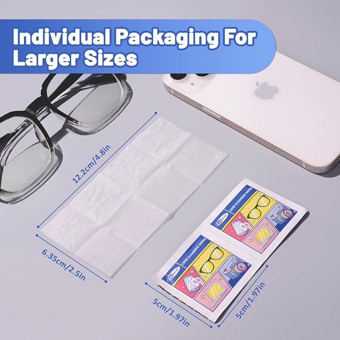 200 Pcs Cleaning Wipes for Glasses,Pre-Moistened Lens Cleaning Wipes, Computer & Laptops Screens, Smart Phones, Optical Lens, Goggles, and Watch Screen l Quick-Dry and Scratch-Free