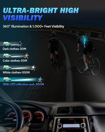 Fitense LED Reflective Belt Sash - 5 Lights Colors & 3 Light Modes High Visibility Night Safety Belt, Rechargeable Light Up Running Gear Adjustable Vest Straps for Runners Walkers Men Women