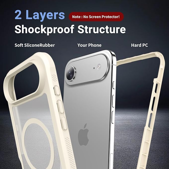 jaroco Magnetic for iPhone Air Case, [Compatible with MagSafe][Military Grade Drop Protection][Heavy Duty Protection][Non-Slip][Shockproof] 2-Layer Durable Bumper Phone Case 6.5''-Antique White