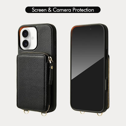 ZVE for iPhone 17 Case Wallet with Crossbody Strap, RFID Blocking Zipper Phone Purse with Card Holder 6.3", Black