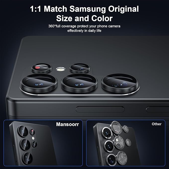 for Samsung Galaxy S25 Ultra Camera Lens Protector, [Military Grade Shatterproof] [Strong Adsorption] Matte Alloy Metal Ring Glass Camera Screen Protector for Galaxy S25 Ultra,Black