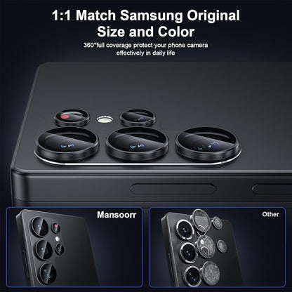 for Samsung Galaxy S25 Ultra Camera Lens Protector, [Military Grade Shatterproof] [Strong Adsorption] Matte Alloy Metal Ring Glass Camera Screen Protector for Galaxy S25 Ultra,Black+Black