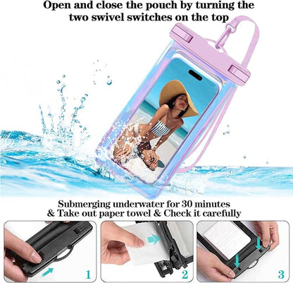 Up to 8.3" 2 Pack Iridescence Universal Waterproof Phone Pouch, Large Phone Waterproof Case Dry Bag, Protection Level: IP68, Outdoor Sports for Apple iPhone,Samsung,and More, Iridescence 2 Pack