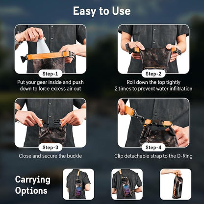 Pelican Marine IP68 Waterproof Dry Bag 2L - Roll Top Waterproof Backpack w/Phone Case/Pouch - Boating & Kayak Accessories - Essentials for Camping Swimming Beach Fishing Rafting Travel - Hunter Camo