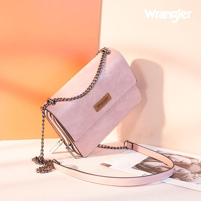 Wrangler Flap Crossbody Purse for Women Shoulder Bag Vintage Wallets with Chain Strap