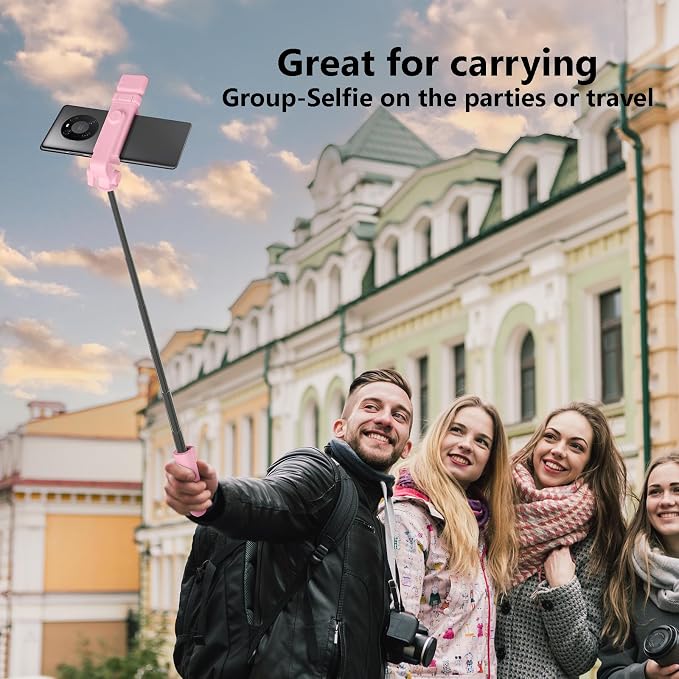 Selfie Stick Tripod, 40in Retractable Phone Tripod with Wireless Remote Control & Light, Portable Selfie Stick Tripod for Photograph, Video Recording, Compatible with All Cellphones (Pink)