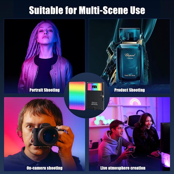 RGB Selfie Light for Phone - 90 LED 360° Full Color, CRI 95+ Dimmable 2500K-8500K, 3000mAh Video Light for iPhone iPad Laptop, Makeup, Vlog, TikTok, Video Conference