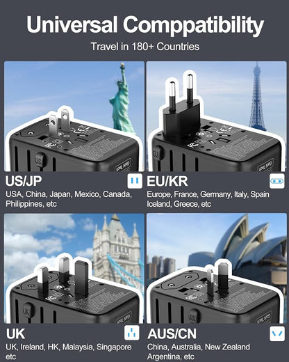 Universal Travel Adapter 120W GaN Fast Charger for Europe UK US | 5 USB C/A Ports & 2500W AC Outlet, Compatible for MacBook iPhone iPads Laptop, International Power Adapter for 200+ Countries