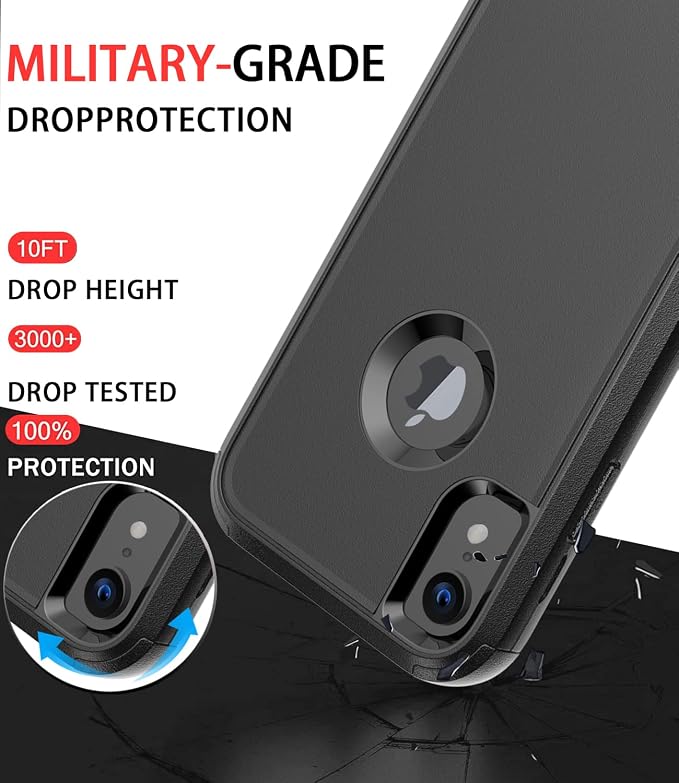 Diverbox Designed for iPhone Xr case with Screen Protector Heavy Duty Shockproof Shock-Resistant Cases for Apple iPhone Xr Phone (Black+Screen Protector)