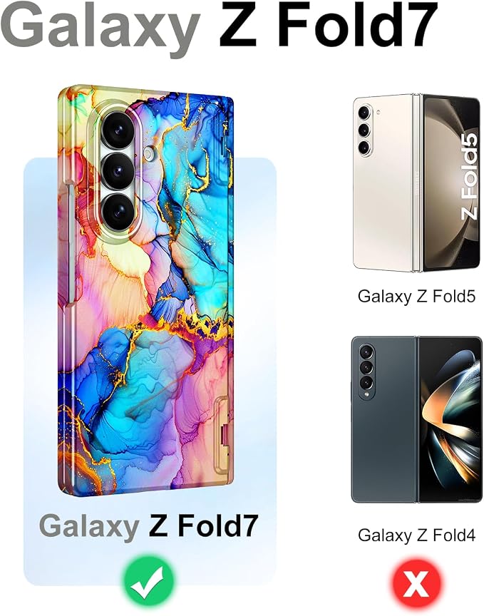 Btscase for Samsung Galaxy Z Fold 7 Case,Built in Front Screen Protector,Gold Glitter Marble Pattern Hard PC Slim Shockproof Full Body Drop Protective Case for Galaxy Z Fold 7 5G, Bright Blue