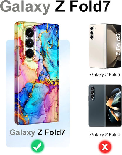 Btscase for Samsung Galaxy Z Fold 7 Case,Built in Front Screen Protector,Gold Glitter Marble Pattern Hard PC Slim Shockproof Full Body Drop Protective Case for Galaxy Z Fold 7 5G, Bright Blue