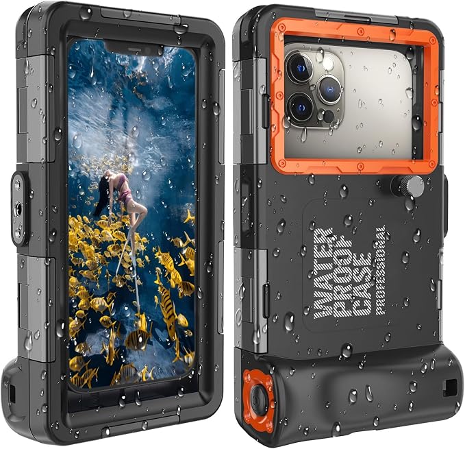 𝟐𝟎𝟐5 Underwater Snorkeling Diving Phone Case for Phone 16/15/14/13/12/11 Pro Max/XR/XS/X Galaxy S8/S9/S10.[50ft/15m] Professional Scuba Dive Waterproof Case Underwater Photo Video Black
