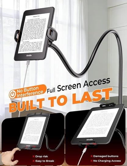 Gooseneck Kindle & Phone Holder for Bed: Flexible Long Arm Clamp Mount for Hands-Free Reading, Bedside Desk Headboard Stand, Compatible with iPhone 17 Pro Max Kindle Kobo & 4.7–8.6 Inch Devices