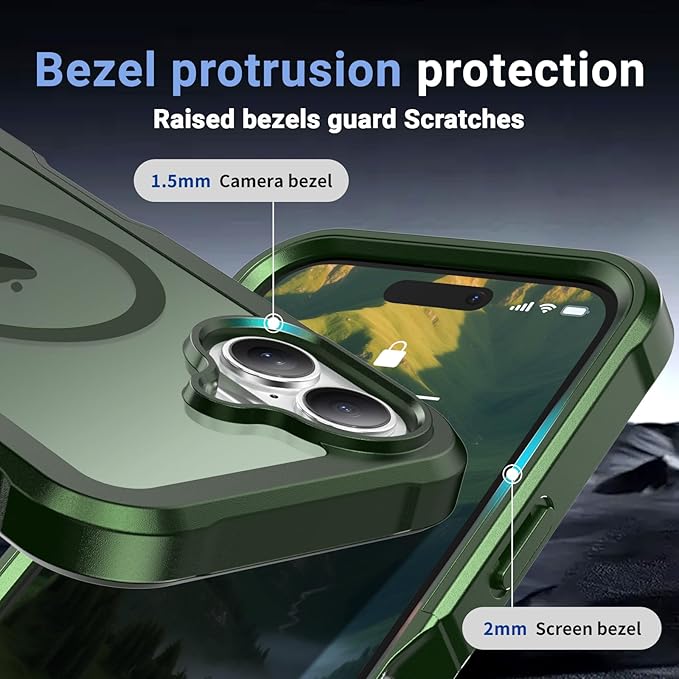 jaroco Magnetic for iPhone 16 Case, [Compatible with MagSafe][Military Grade Drop Protection][Heavy Duty Protection][Non-Slip][Shockproof] 2-Layer Durable Bumper Phone Case 6.1''-Army Green