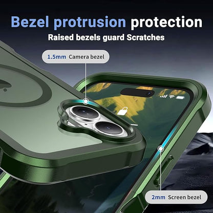 jaroco Magnetic for iPhone 16 Case, [Compatible with MagSafe][Military Grade Drop Protection][Heavy Duty Protection][Non-Slip][Shockproof] 2-Layer Durable Bumper Phone Case 6.1''-Army Green