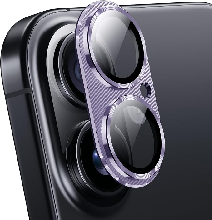 Korecase for iPhone 17/iPhone 16/iPhone 16 Plus Camera Lens Protector,Metal Aluminum Alloy Tempered Glass Cover Camera Screen Protetcor Accessories, Case Friendly (Purple)