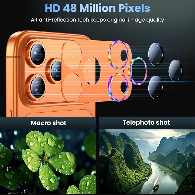 Uyiton for iPhone 17 Pro Max Camera Lens Protector, Not Easy to Break [Strong Adsorption][Case-Friendly] Metal Tempered Glass Rear Camera Screen Cover, Colorful Orange