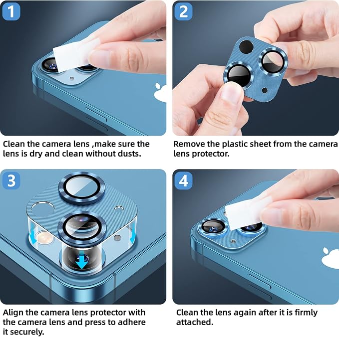 Korecase [2 Pack] for iPhone 13 / iPhone 13 Mini Metal Camera Lens Protector Tempered Glass Cover, Strong Adhesion, 9H Hardness Scratch Resistant Camera Rear Lens Film- Sierra Blue