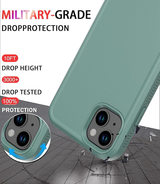 Diverbox for iPhone 14 case [Shockproof] [Dropproof] [Tempered Glass Screen Protector ],Heavy Duty Protection Phone Case Cover for Apple iPhone 14 (Pine Green-2in1)