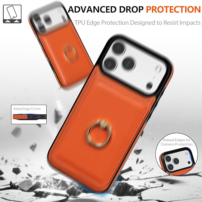 LOHASIC for iPhone 17 Pro Case Wallet with Card Holder, 360° Rotation Ring, RFID Blocking, 5 Card Slots, PU Leather 6.3" Cover for Apple 17 Pro Men Women, Orange