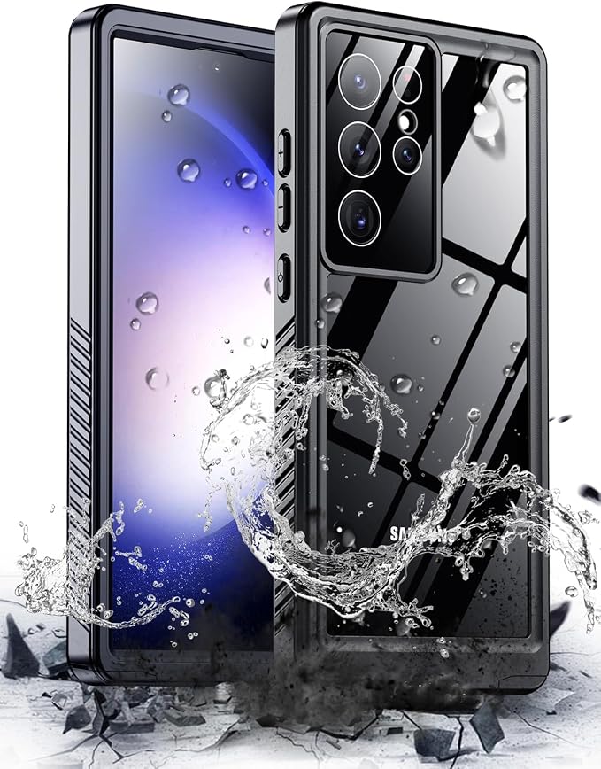 Hualele for Samsung Galaxy S23 Ultra Case Waterproof, Built in Lens & Screen Protector Rugged Full Body Protective Military Grade Drop Protection IP68 Underwater Cover Case for Galaxy S23 Ultra Black