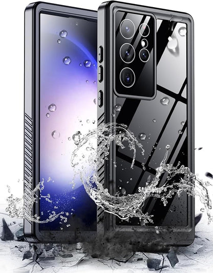 Hualele for Samsung Galaxy S23 Ultra Case Waterproof, Built in Lens & Screen Protector Rugged Full Body Protective Military Grade Drop Protection IP68 Underwater Cover Case for Galaxy S23 Ultra Black