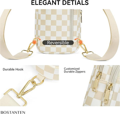 BOSTANTEN Sling Bag Quilted Crossbody Bags for Women Cross Body Purse Leather Fanny Pack with Adjustable Guitar Strap