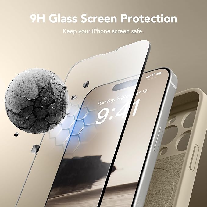Magnetic for iPhone 15 Pro Max Case, Compatible with MagSafe, [Full Camera Protection][Screen Protector] Silicone Shockproof Protective Phone Case for iPhone 15 Pro Max 6.7", Khaki