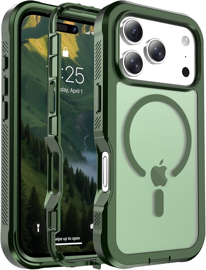 jaroco Magnetic for iPhone 17 Pro Case, [Compatible with MagSafe][Military Grade Drop Protection][Heavy Duty Protection][Non-Slip][Shockproof] 2-Layer Durable Bumper Phone Casee 6.3''-Army Green