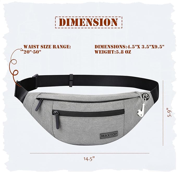 MAXTOP Large Crossbody Fanny Pack with 4-Zipper Pockets,Gifts for Enjoy Sports Festival Workout Traveling Running Casual Hands-Free Wallets Waist Pack Phone Bag Carrying All Phones