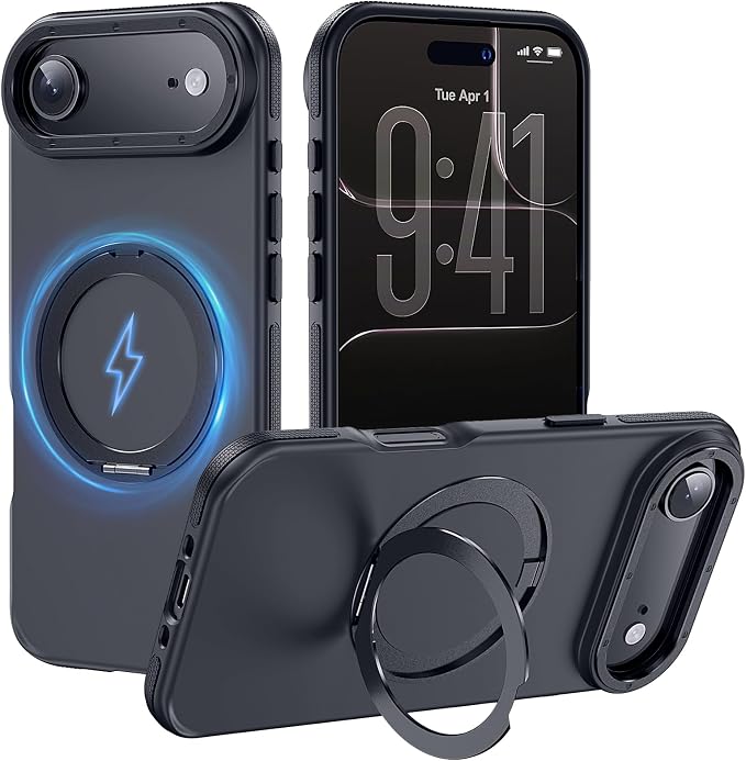 Strong Magnetic Case for iPhone Air (6.5", 2025) with Stand, Drop-Proof Bumper Cover with Contrast Color Border, Military-Grade Drop Protection, Shockproof Slim Thin Cover,Black