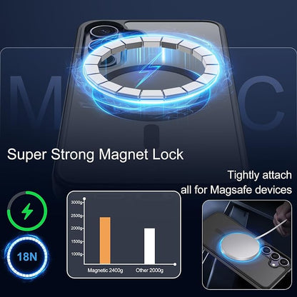For Samsung Galaxy S24 Plus Case & S25 Plus Case [Compatible with Magsafe] Translucent Matte Magnetic Phone Case,Slim Thin Duty Shockproof with 2pc Screen Protector Protection Case for S24+/S25+,Black