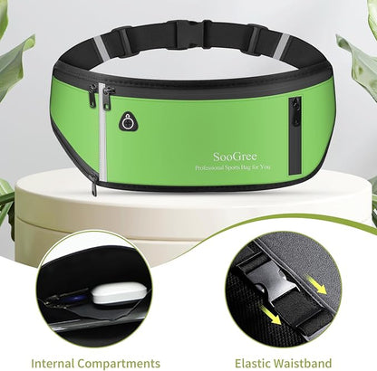 SooGree Slim Running Belt Fanny Pack, Resistant Waist Pack Money Belt Bag for Hiking Cycling Workout, Gym Phone Holder with Adjustable Strap (Green)
