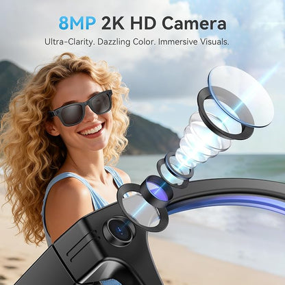 AI Smart Glasses for Men Women with Camera,8MP 2K HD Camera Glasses,AI Voice Control and Translation,Smart Anti-Blue Light Glasses with Bluetooth Call,IP67 Waterproof for Driving,Outdoor,+2 Lenses.