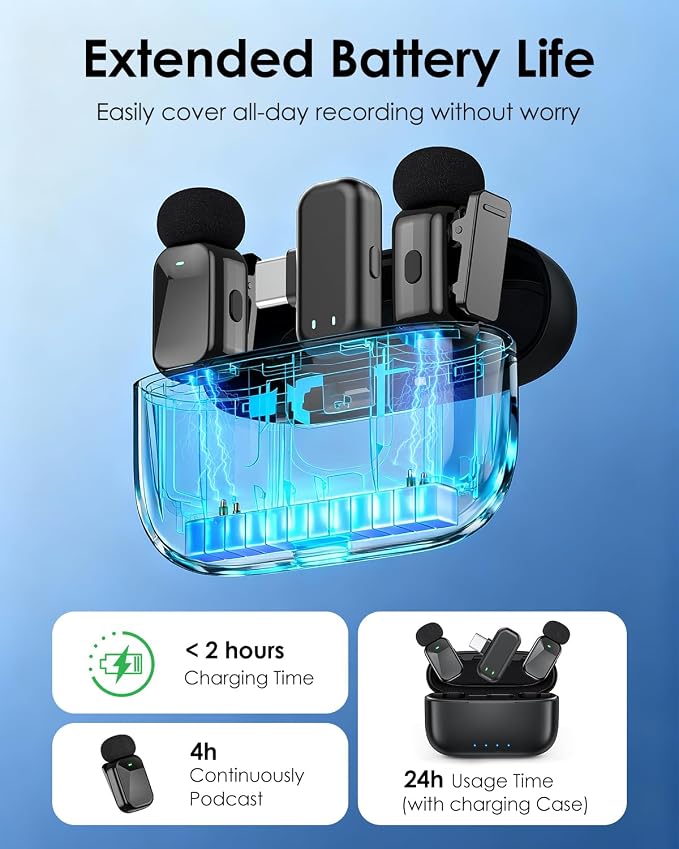 PoP voice Mini Wireless Lavalier Microphone for iPhone 17 16 15 & Android，Noise Cancellation，48KHz 16-Bit,24H Battery Life with Charging Case for Video Recording Podcast, Tiktok, Vlogging