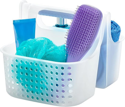 madesmart Portable Shower Caddy, Hold Soap, Shampoo, Hair Supplies and Beauty Products, Cleaning Supplies Organizer for Home, Dorm, Plastic Shower Tote, Soft Handle, Blue