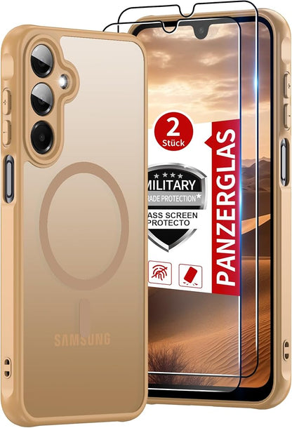 for Galaxy A16 5G Phone Case: Compatible for Samsung A16 5G Case [magsafe Fit] with 2PC Tempered Glass Screen Protector,Frosted Translucent Soft-Touch Skin & Military-Grade Protection for A 16,Gold