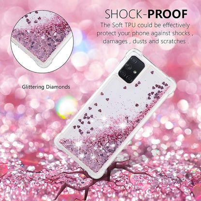 Bumper Case für Galaxy A71 Bling Rose Gold, Women Girls Liquid Protective Cover TPU Silicone Bumper Phone Case Glitter Floating Quicksand Shell Shockproof Scratch Compatible with Samsung Galaxy A71