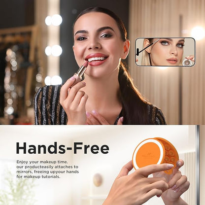 Magnetic Suction Cup Phone Mount with MagSafe, Silicone Hands-Free Grip Holder for iPhone Case and Android, Mirror Shower Phone Stand for Makeup FaceTime Gym Kitchen Bathroom, Orange