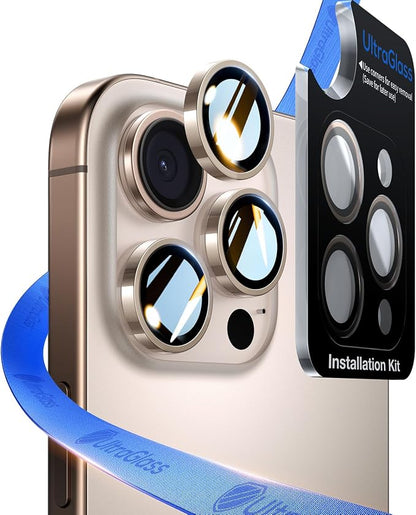 UltraGlass for iPhone 16 Pro Max/16 Pro Camera Lens Protector [NO.1 Military Grade Shatterproof] iPhone 16 Pro Max Camera Protector, 16 Pro Lens Cover [Longest Durable] Easy Install, Desert Titanium