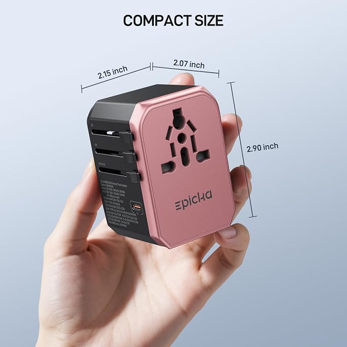 EPICKA Universal Travel Adapter GaN 45W, European Travel Plug Adapter with PD&QC Fast Charging(2 USB-A & 3 USB-C) - Worldwide Travel Essentials, International Power Adapter for UK/US/AU (Rose Gold)