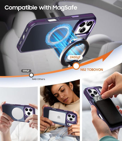 for iPhone 17 Pro Case with 360 Magnetic Ring Stand, Fit MagSafe, Military-Grade Shockproof Protection, Non-Slip Slim Translucent Protective Phone Cover, Purple