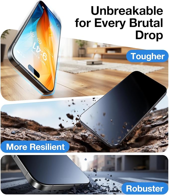 UltraGlass Unbreak Top 9H+ Glass for iPhone 16 Pro Screen Protector 6.3" (12FT Military Grade Shatterproof) Screen Protector 16 Pro Tempered Glass (Longest Durable) Full Coverage 16Pro, 2 Pack