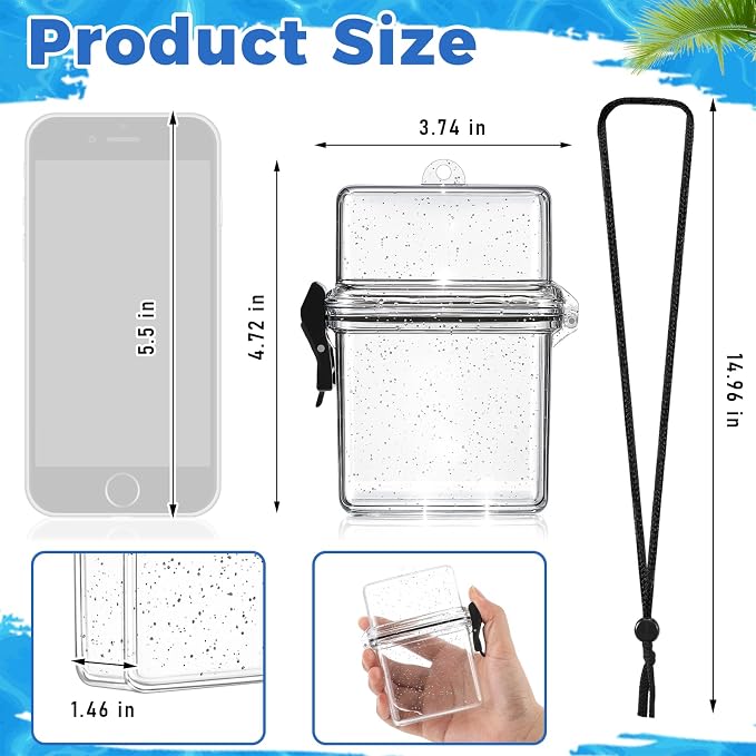 Outus 3 Pcs Waterproof ID Badge Holder Case with Waterproof Buckle Floating Sports Case Locker with Adjustable Hanging Rope Plastic Card Dry Box(Clear,4.72 x 3.74 x 1.46 in,Classic)
