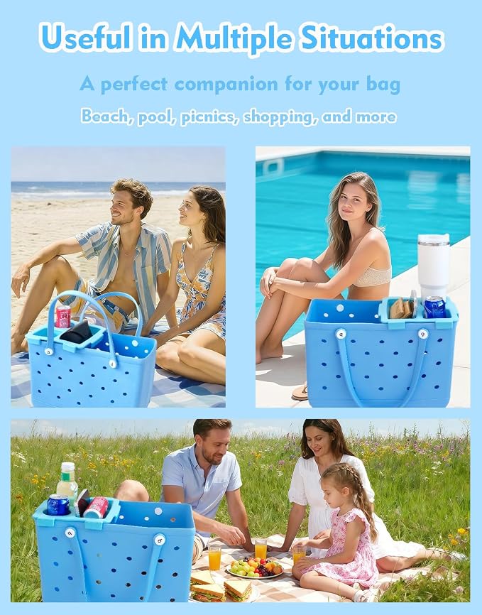 Top Cup Phone Holder Tray Storage Lid for Stanley Compatible with Bogg Bag XL Cover, Cup Organizer Holder Waterproof Silicone Multifunctional Storage Box for Outdoor Beath Camping Travel (Blue, L)