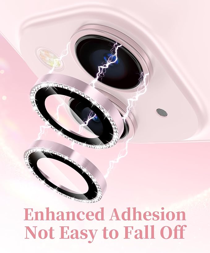 GolbinBox Camera Lens Protector for iPhone 13/13 Mini, 1:1 Invisible Fit, 9H Tempered Glass Ultra HD Metal Individual Camera Cover for Women, Case Friendly, Bling/Pink