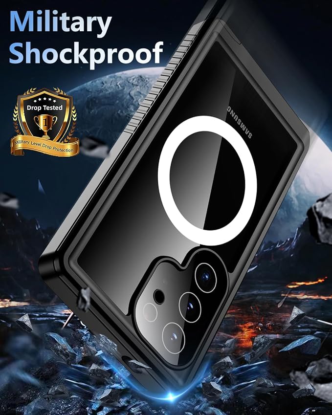 Oterkin Waterproof Case for Samsung Galaxy S25 Ultra Case Compatible with MagSafe, Full Body Protective Samsung S25 Ultra Phone Case with Built-in HD Screen & Lens Protector [12FT Military] (Blue)