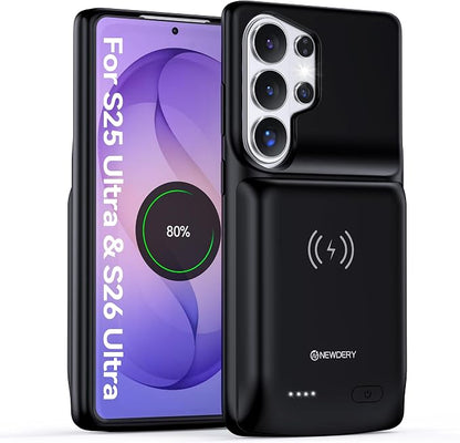 NEWDERY for Samsung Galaxy S26 Ultra/S25 Ultra Battery Case,9500mAh Qi Wireless Charging Supported,Portable Protective Charger Case with Extended Battery Pack for Galaxy S26 Ultra&S25 Ultra 6.9"
